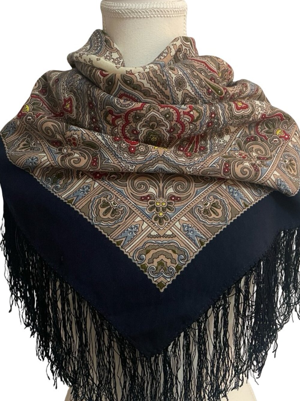 Pavlovo Posad 100% Wool Russian Paisley Shawl Scarf 35 x 35